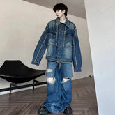 Threebooy Men's Oversized Ripped Denim 2-Piece Set